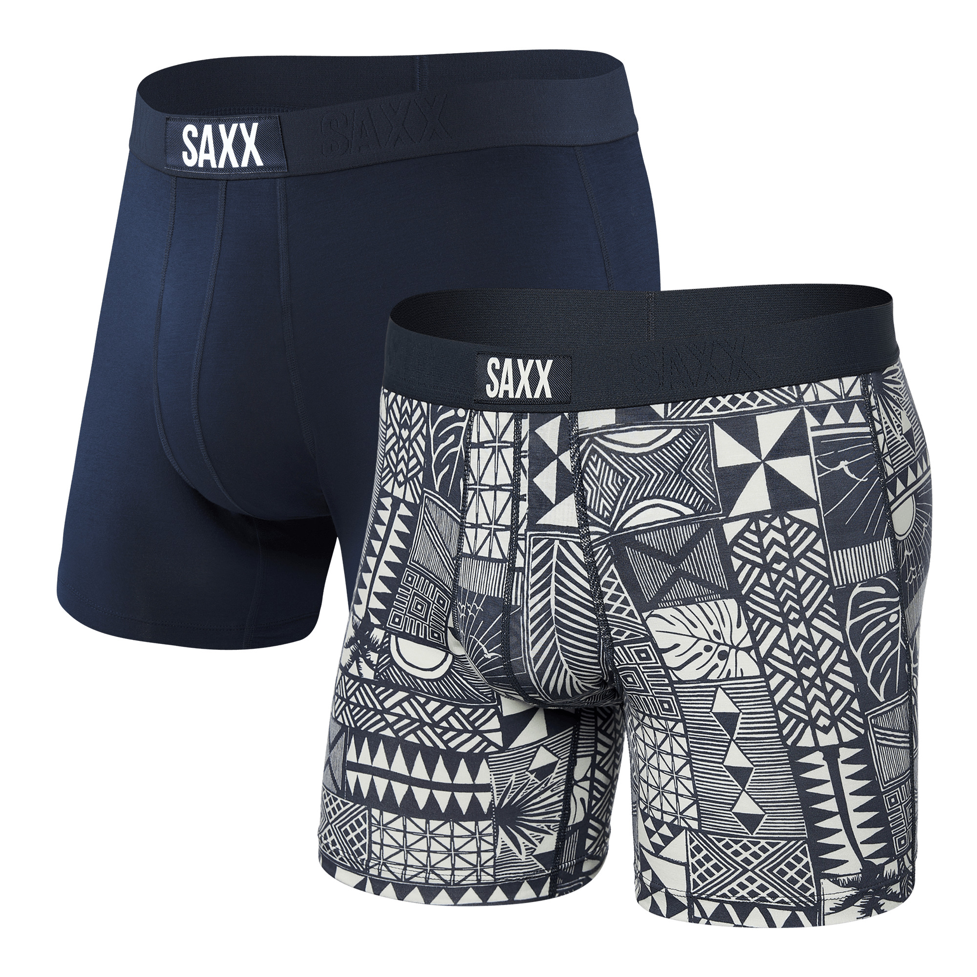 Front of Vibe 2-Pack Boxer Brief in Beachy Woodblocks/Navy