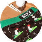 Boxer Briefs in a golf print next to golf balls and tees