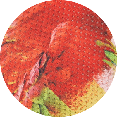 Close up photo of mesh fabric in colorful parrot print