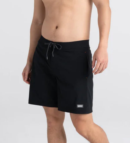 Man wearing black swim shorts with a liner