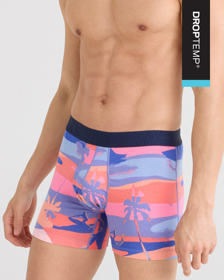 a man wearing a colorful boxer briefs