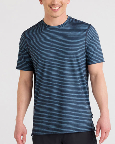 a man wearing a striped shirt