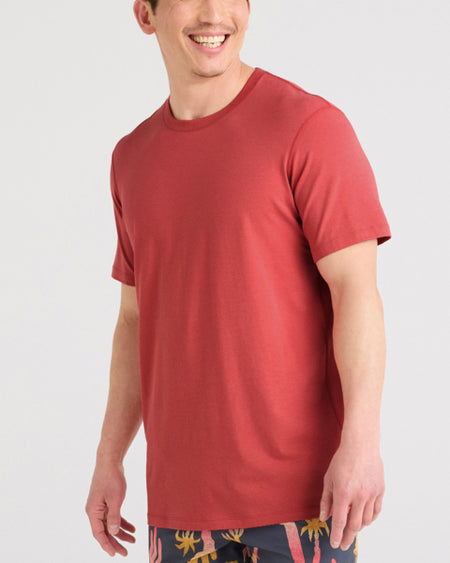 a man in a red shirt