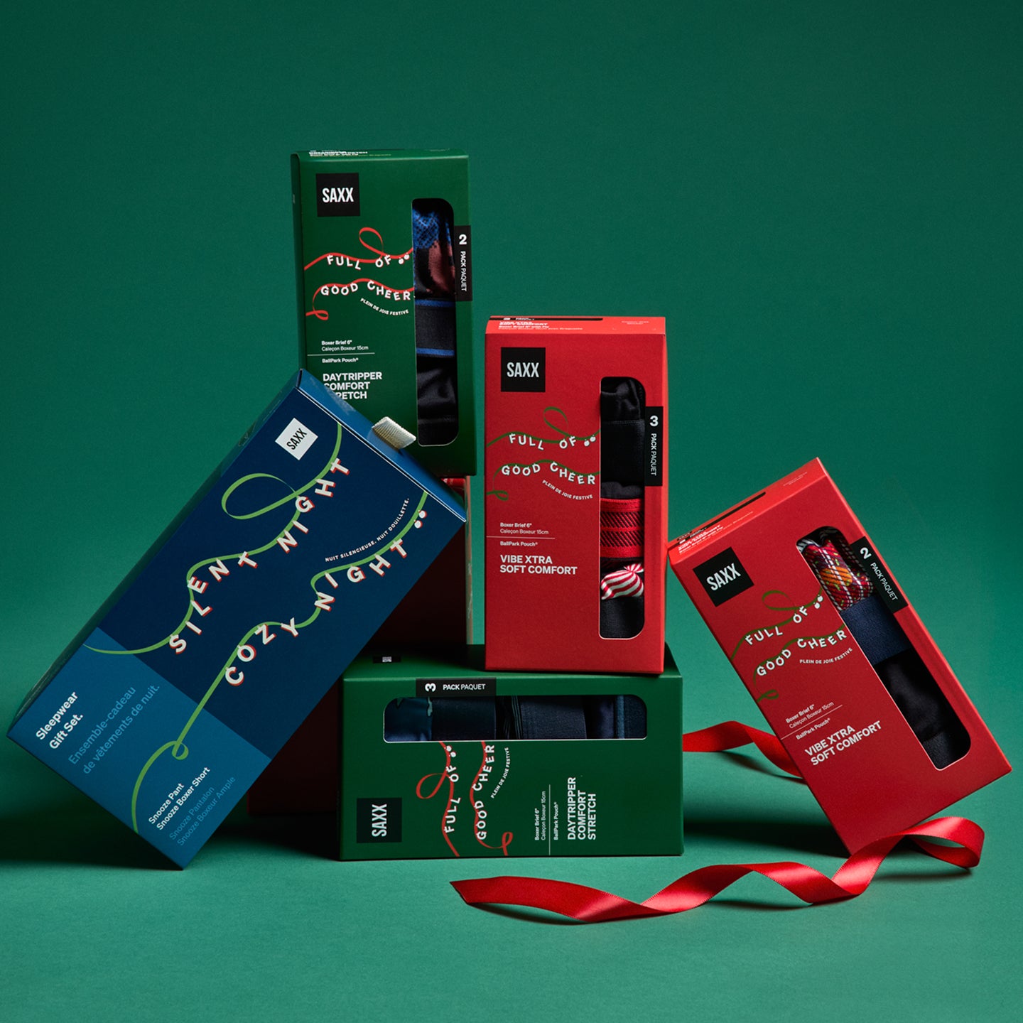 SAXX underwear packaging on a green background