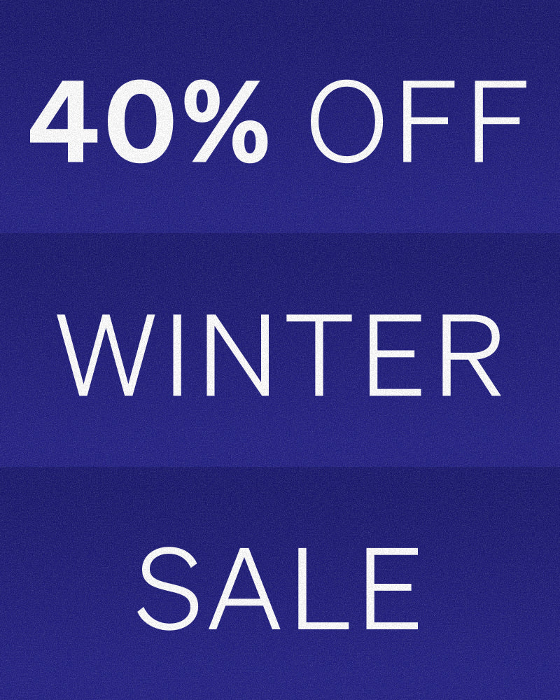 Winter sale advertisement with 40% off text on a blue background