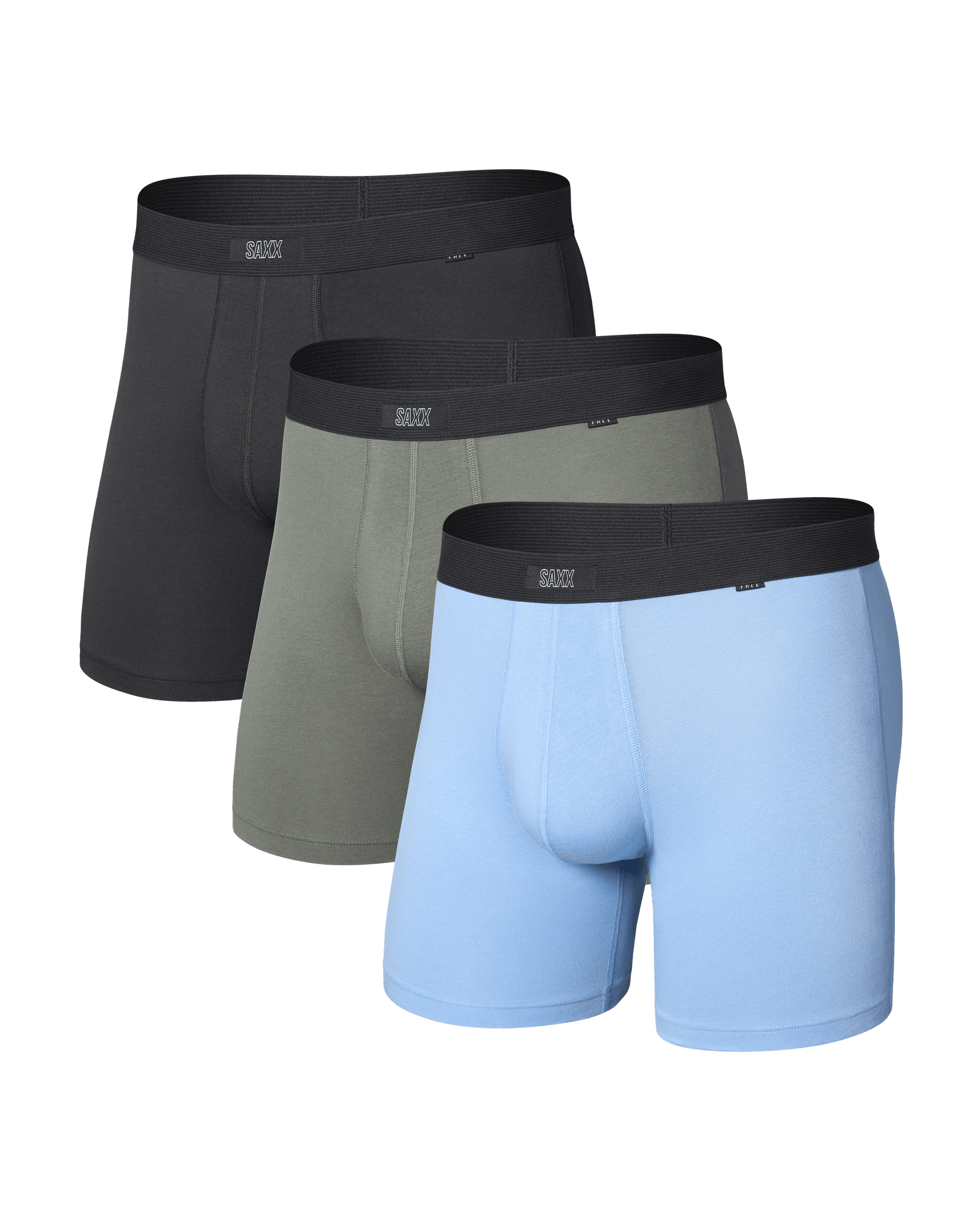 Front of 24Seven Cotton Boxer Brief 3 Pack in Bel Air Blue/Cargo Grey/Faded Black