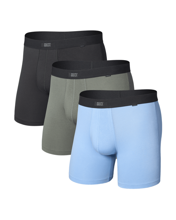 Front of 24Seven Cotton Boxer Brief 3 Pack in Bel Air Blue/Cargo Grey/Faded Black