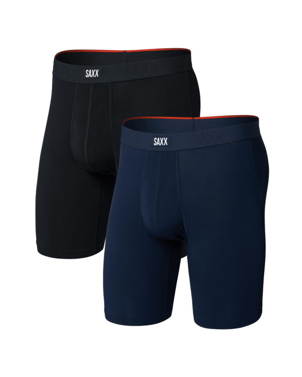 Front of Vibe Xtra Soft Comfort Long Boxer Brief Fly 2Pk in Black/Navy