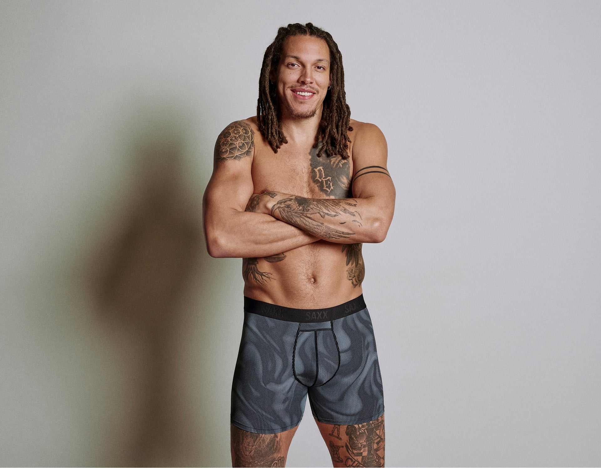 Pro Basketball Player and SAXX Gamechanger Aaron Gordon wearing Smooth Flex Long Leg Boxer Brief
