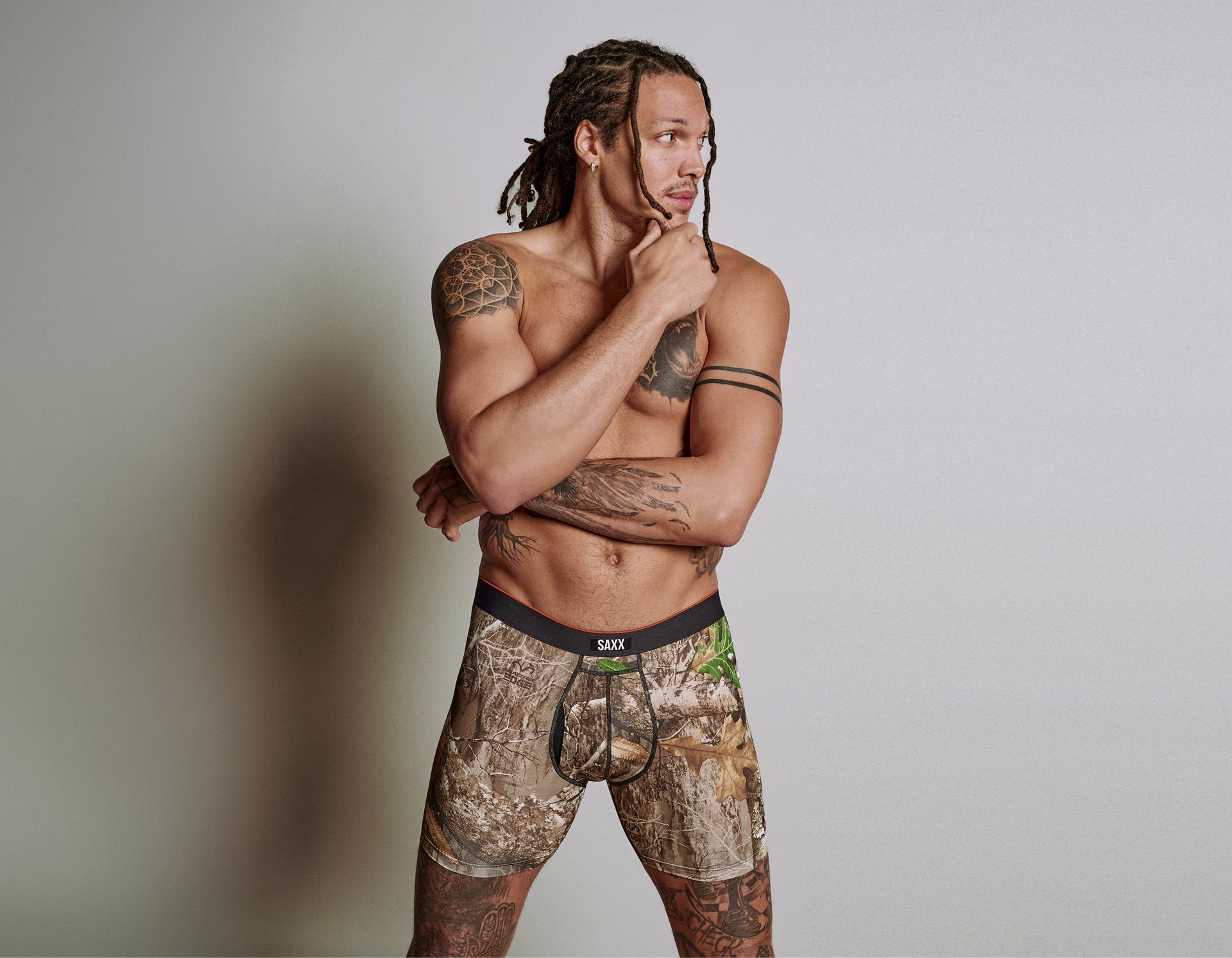Pro Basketball Player and SAXX Gamechanger Aaron Gordon wearing Vibe Xtra x RealTree Boxer Brief