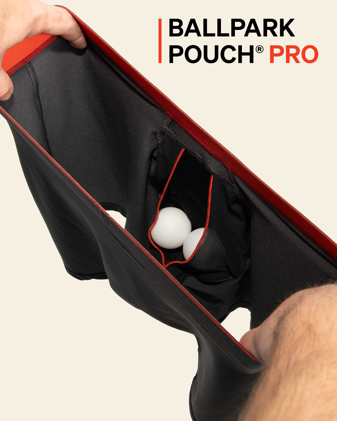 Close up of BallPark Pouch Pro interior showing supportive pouch design with dual spheres for separation and stability