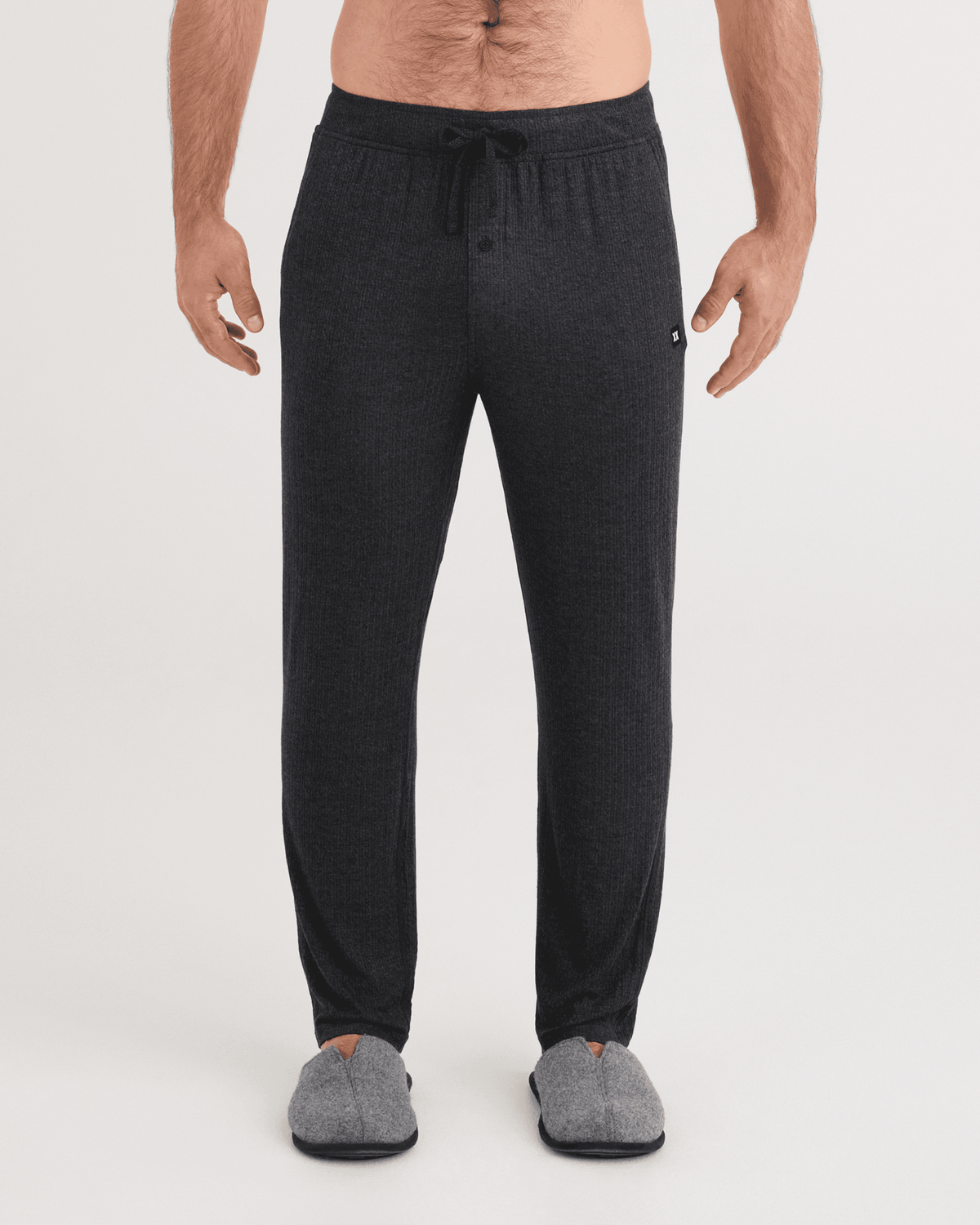 Front - Model wearing Snooze Cabin Luxe Pants in Washed Black Heather