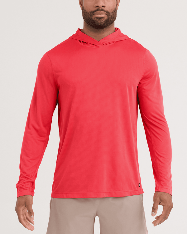 Front - Model wearing Multi-Sport Mesh Hoodie in Coral Red