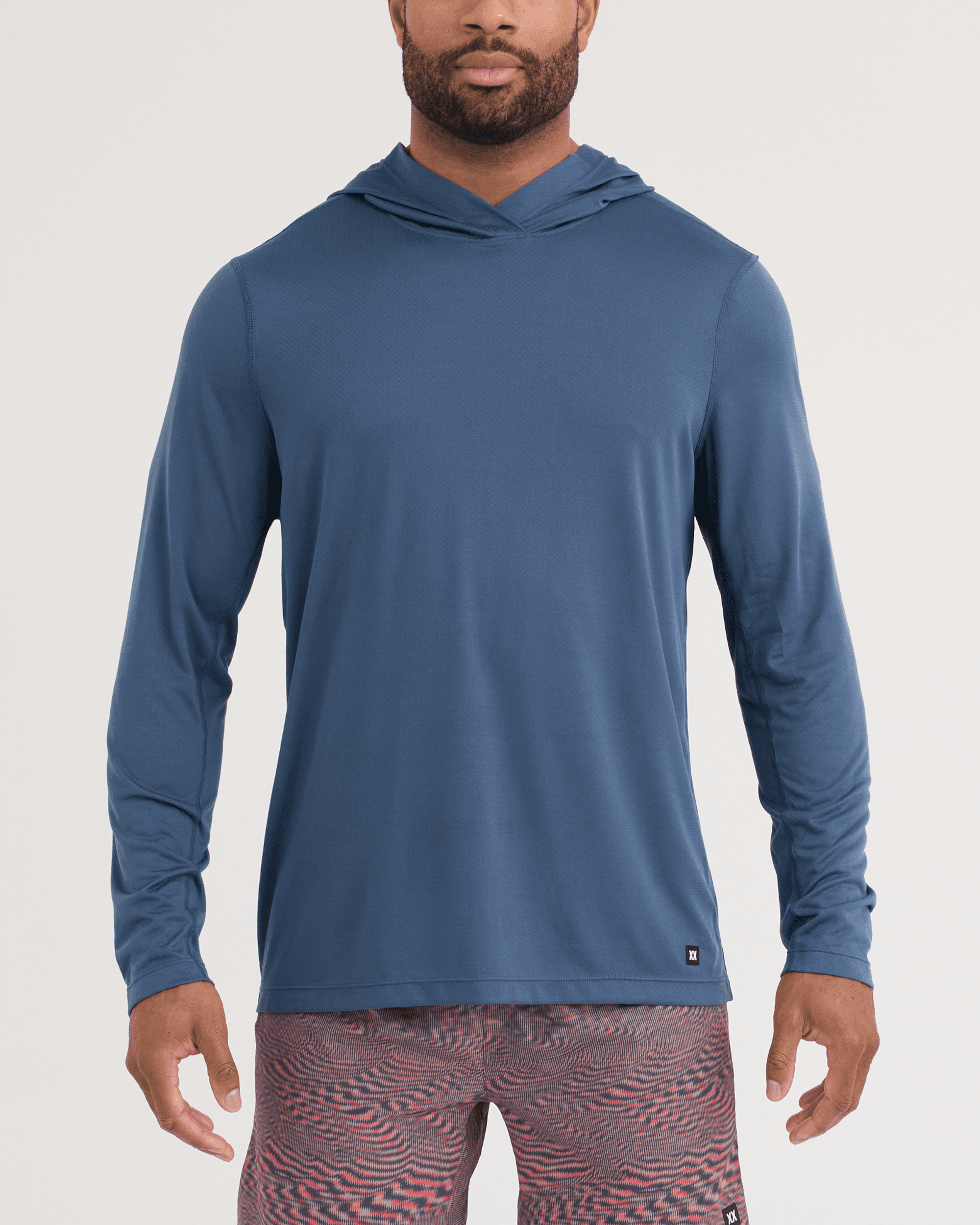 Front - Model wearing Multi-Sport Mesh Hoodie in Washed Indigo