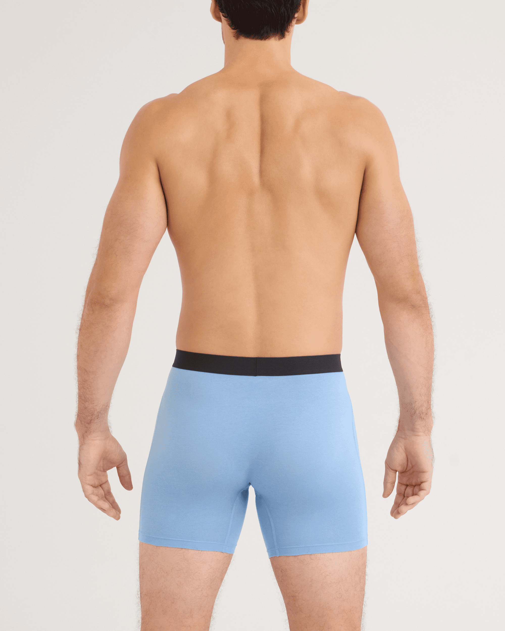 Back - Model wearing 24Seven Cotton Boxer Brief 3 Pack in Bel Air Blue/Cargo Grey/Faded Black