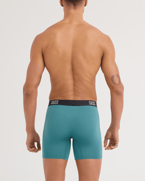 Back - Model wearing DropTemp All Day Cooling Boxer Brief 3 Pack in Mini Rugby/Seascape/Navy