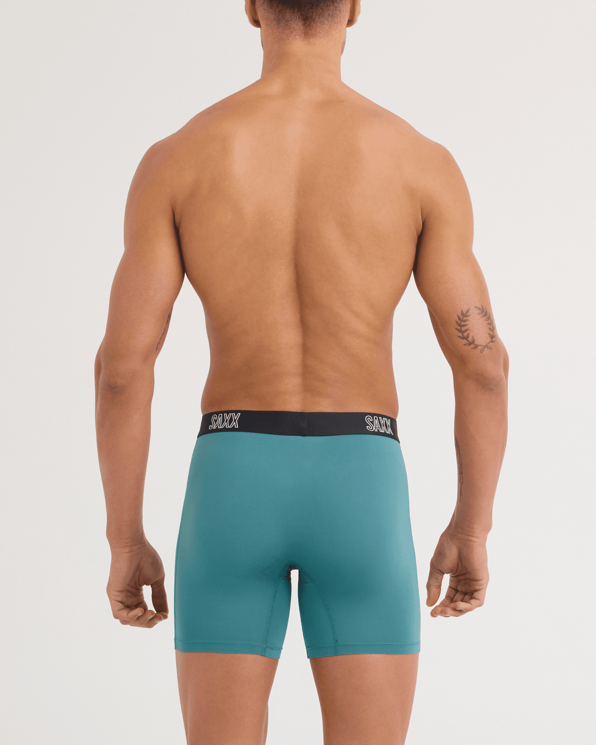 Back - Model wearing DropTemp All Day Cooling Boxer Brief in Seascape