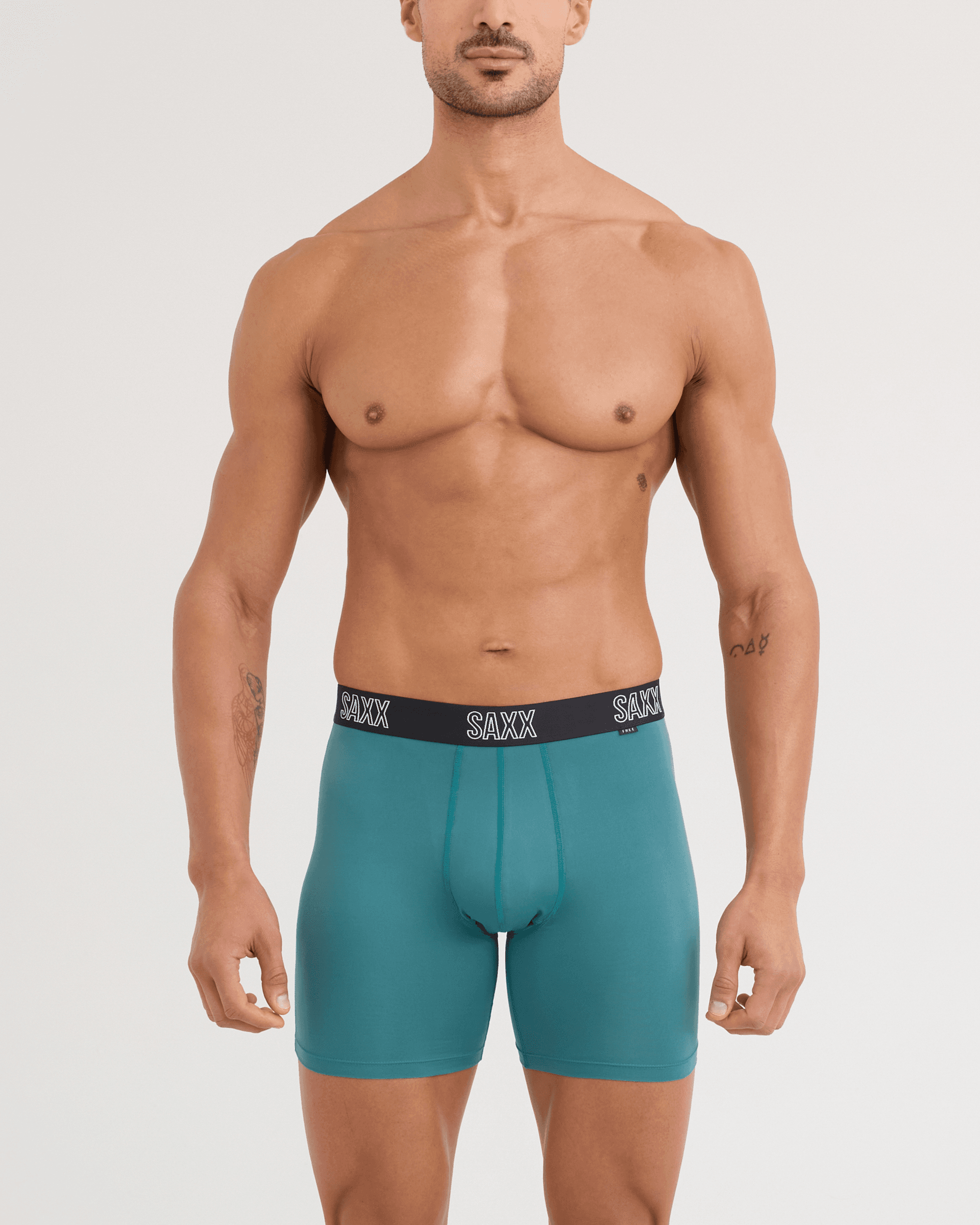 Front - Model wearing DropTemp All Day Cooling Boxer Brief in Seascape