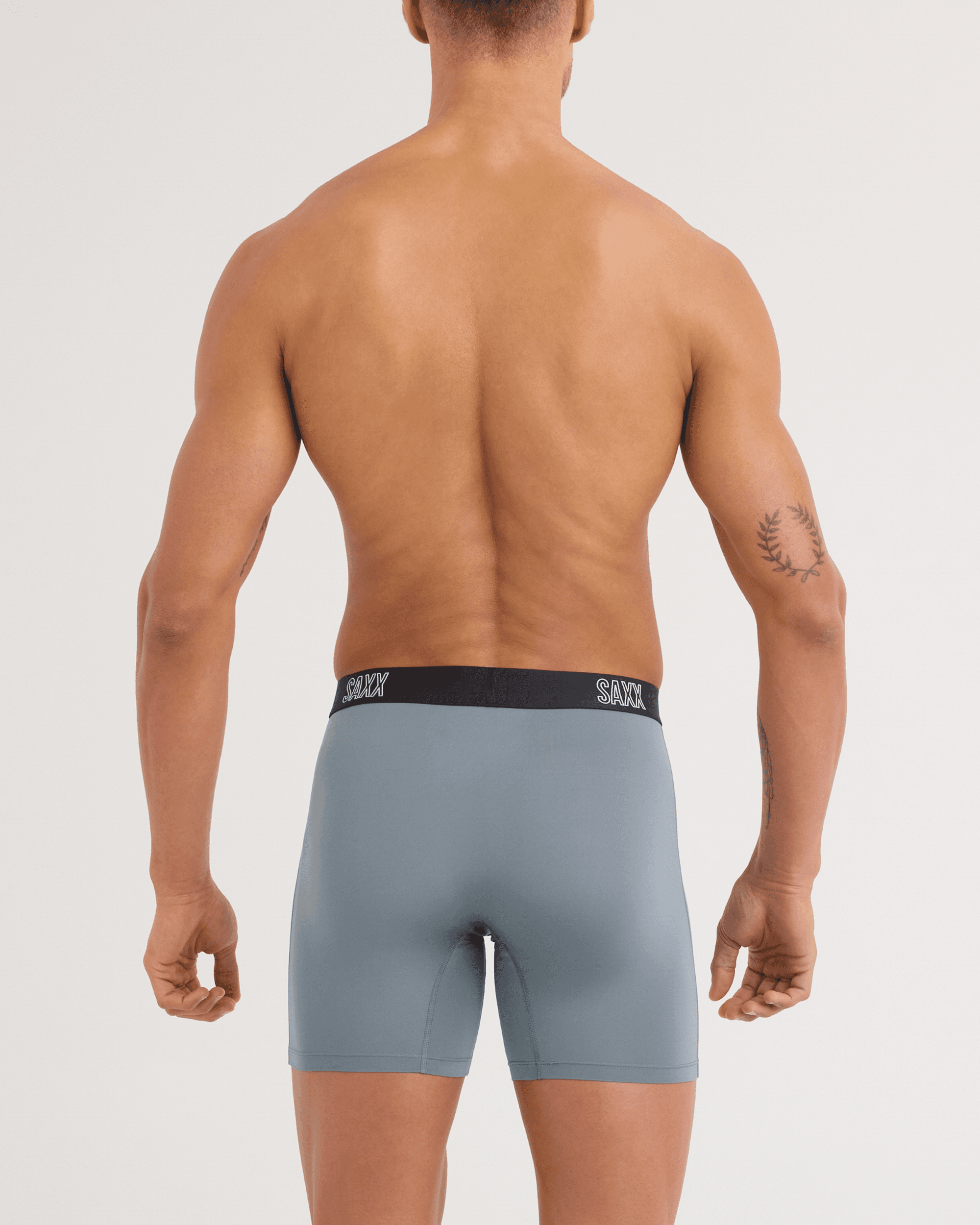 Back - Model wearing DropTemp All Day Cooling Boxer Brief 3 Pack in Storm/Navy/Black