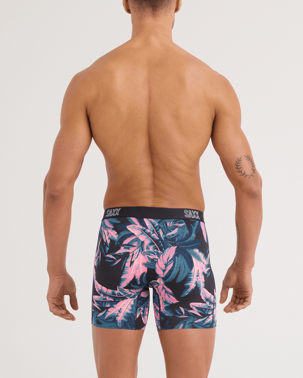 Back - Model wearing DropTemp All Day Cooling Boxer Brief in Tropical Jungle-Black