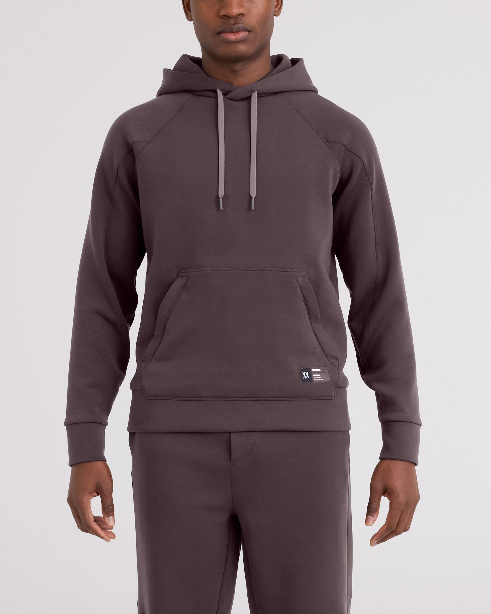 Back - Model wearing Phase Hoodie in Huckleberry