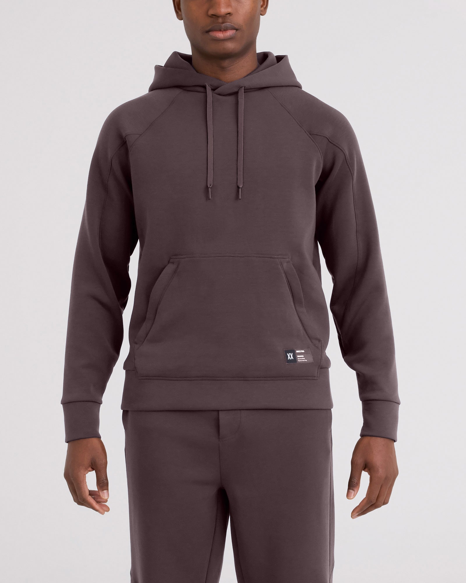 Back - Model wearing Phase Hoodie in Huckleberry