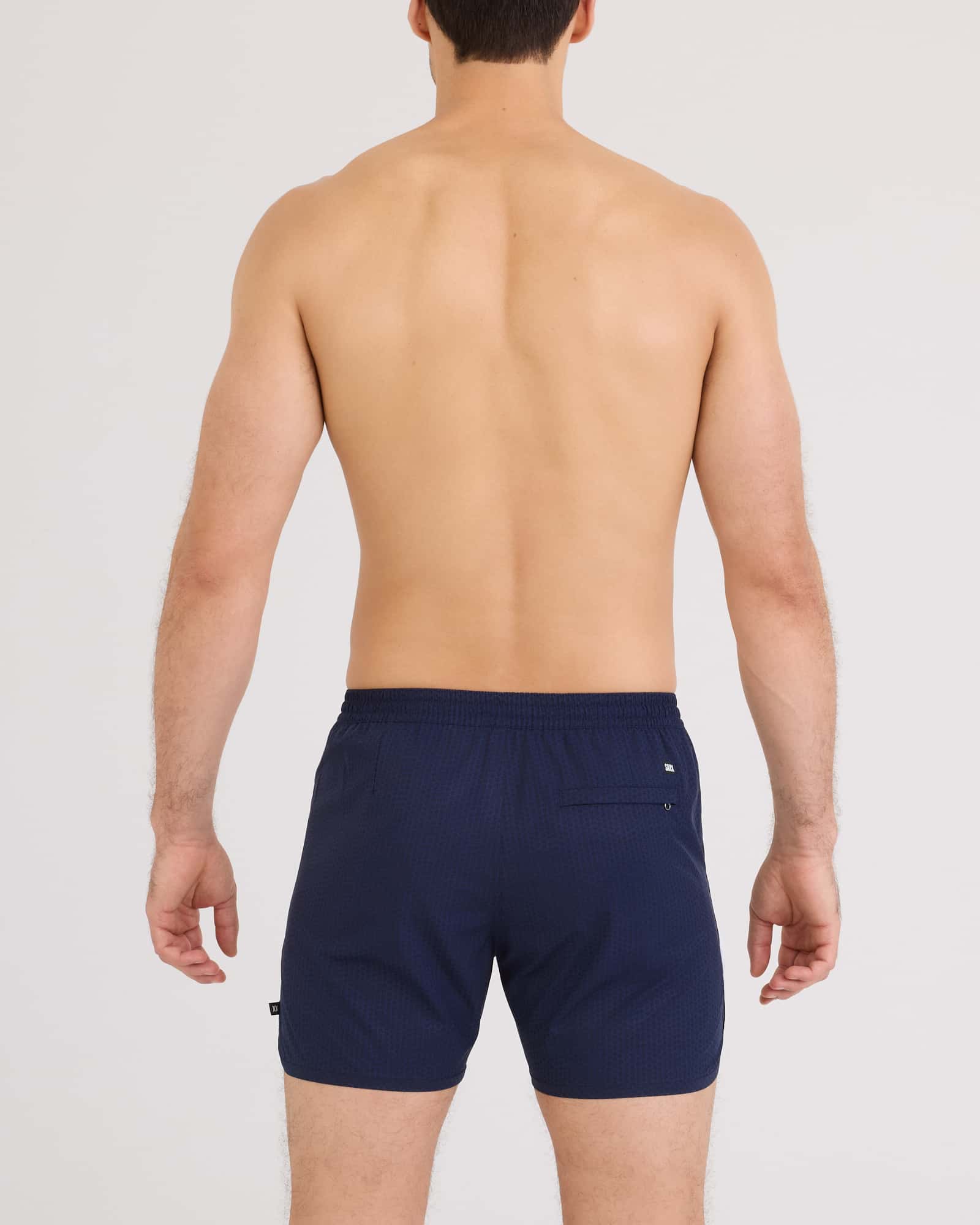 Back - Model wearing Harbormaster 2N1 Trunk 5" in Check Please-Maritime