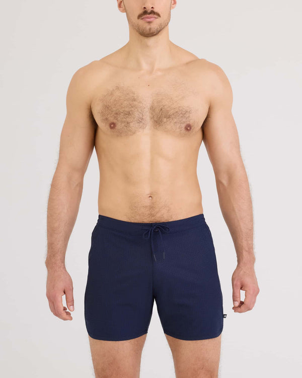 Front - Model wearing Harbormaster 2N1 Trunk 5" in Check Please-Maritime