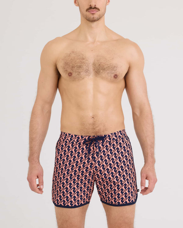 Front - Model wearing Harbormaster 2N1 Trunk 5" in Seahorse Chain-LightCoral