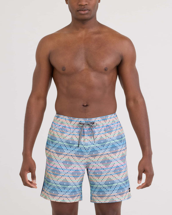 Front - Model wearing Oh Buoy 2N1 Volley - Brief Liner 7" in Boardwalk Geo-Multi