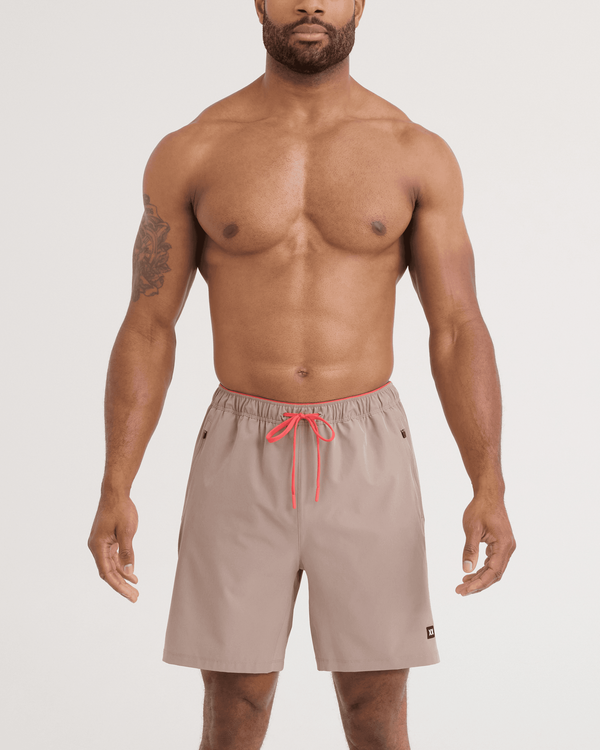 Front - Model wearing Power Moves 2N1 Shorts 7" in Cinder