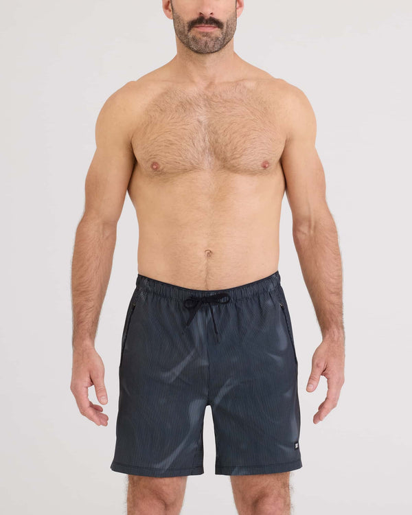 Front - Model wearing Power Moves 2N1 Short 7" in Smoke Camo-Dark Charcoal