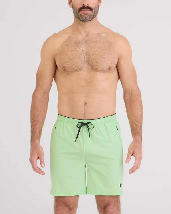 Front - Model wearing Power Moves Short 7" in Patina Green