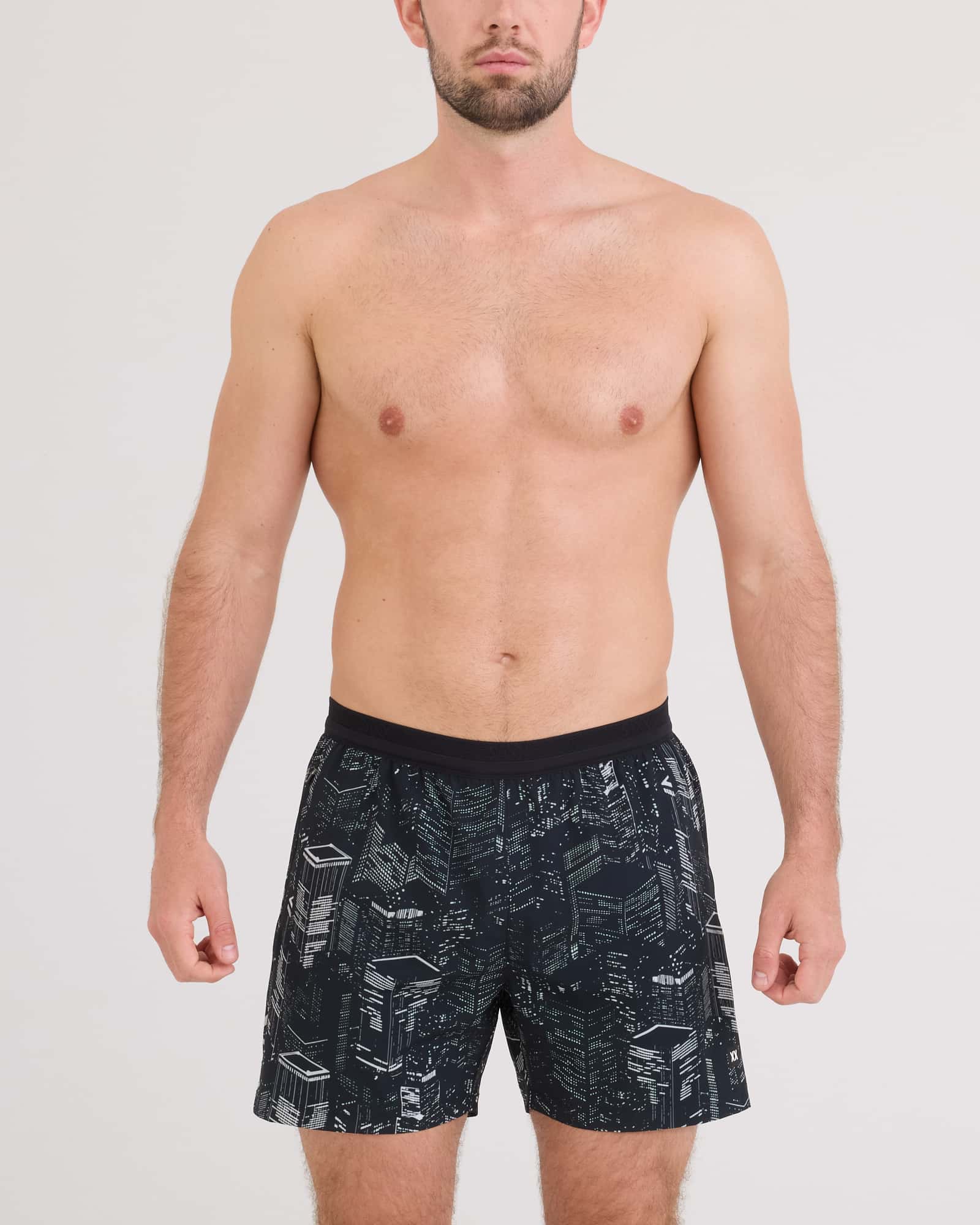 Front - Model wearing Run For All 2N1 Short 5" in Night City-Black