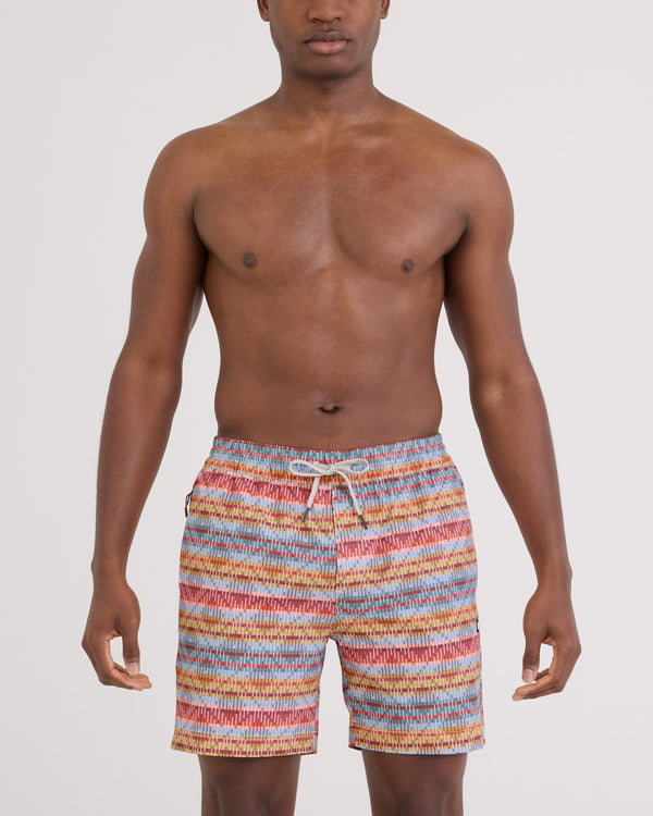 Front - Model wearing Sea To Shore 2N1 Volley Short 6" in Asher Weave-Multi