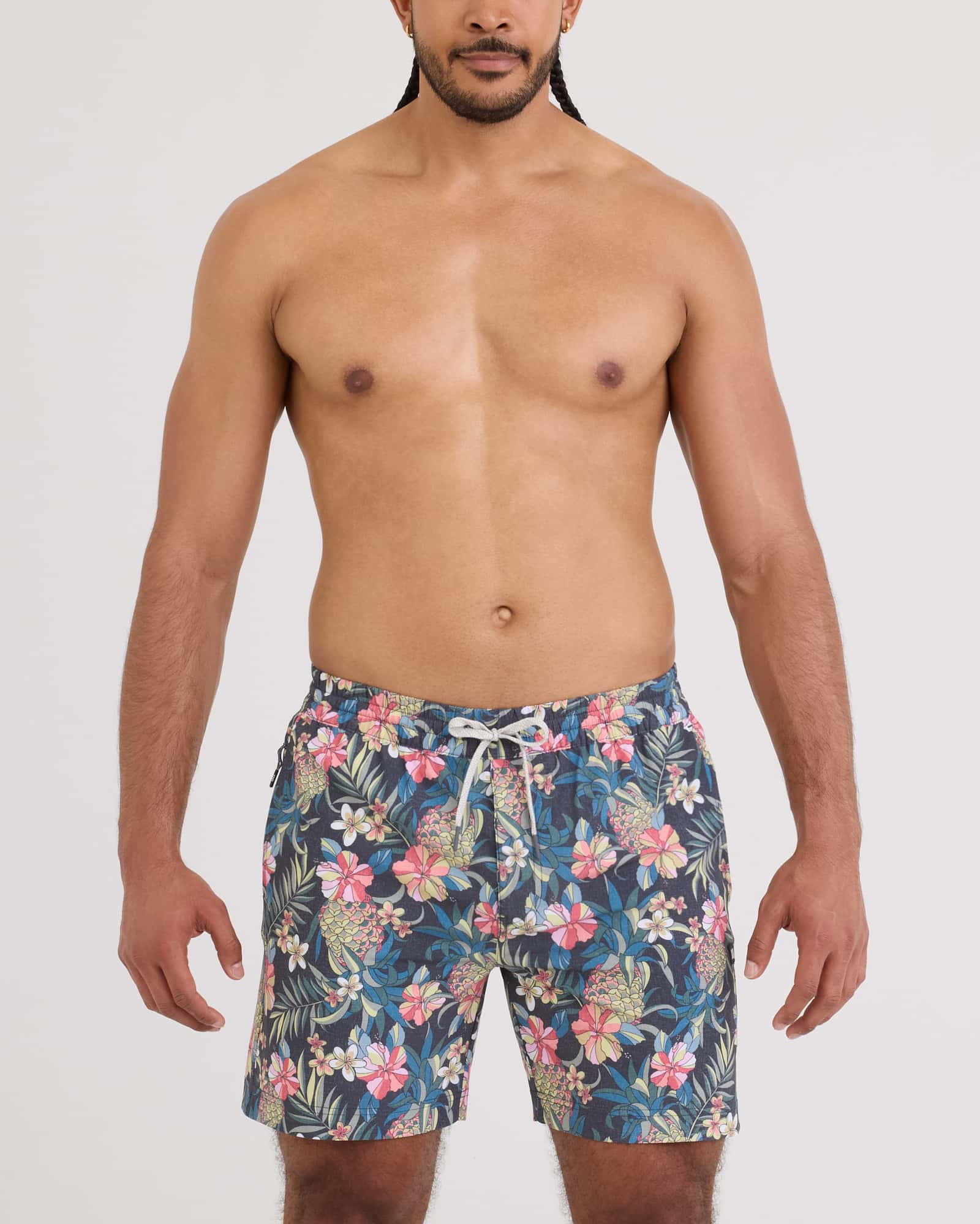 Front - Model wearing Sea To Shore 2N1 Volley Short 6" in Pineapple Field-Fd Black