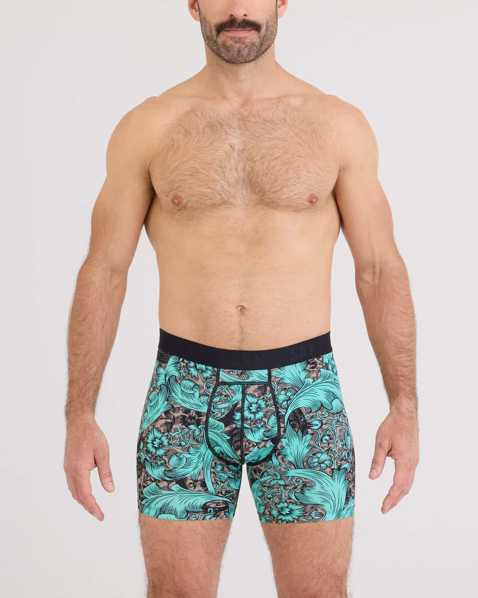 Front - Model wearing Smooth Flex Light Compression Boxer Brief in Fleur De League-Multi