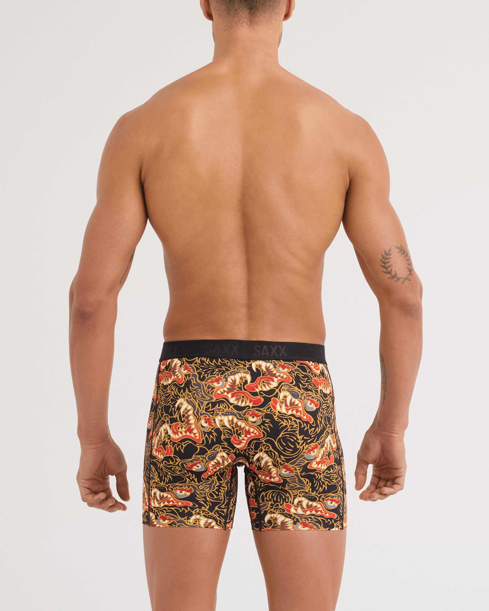 Back - Model wearing Smooth Flex Light Compression Boxer Brief in Howl-Black