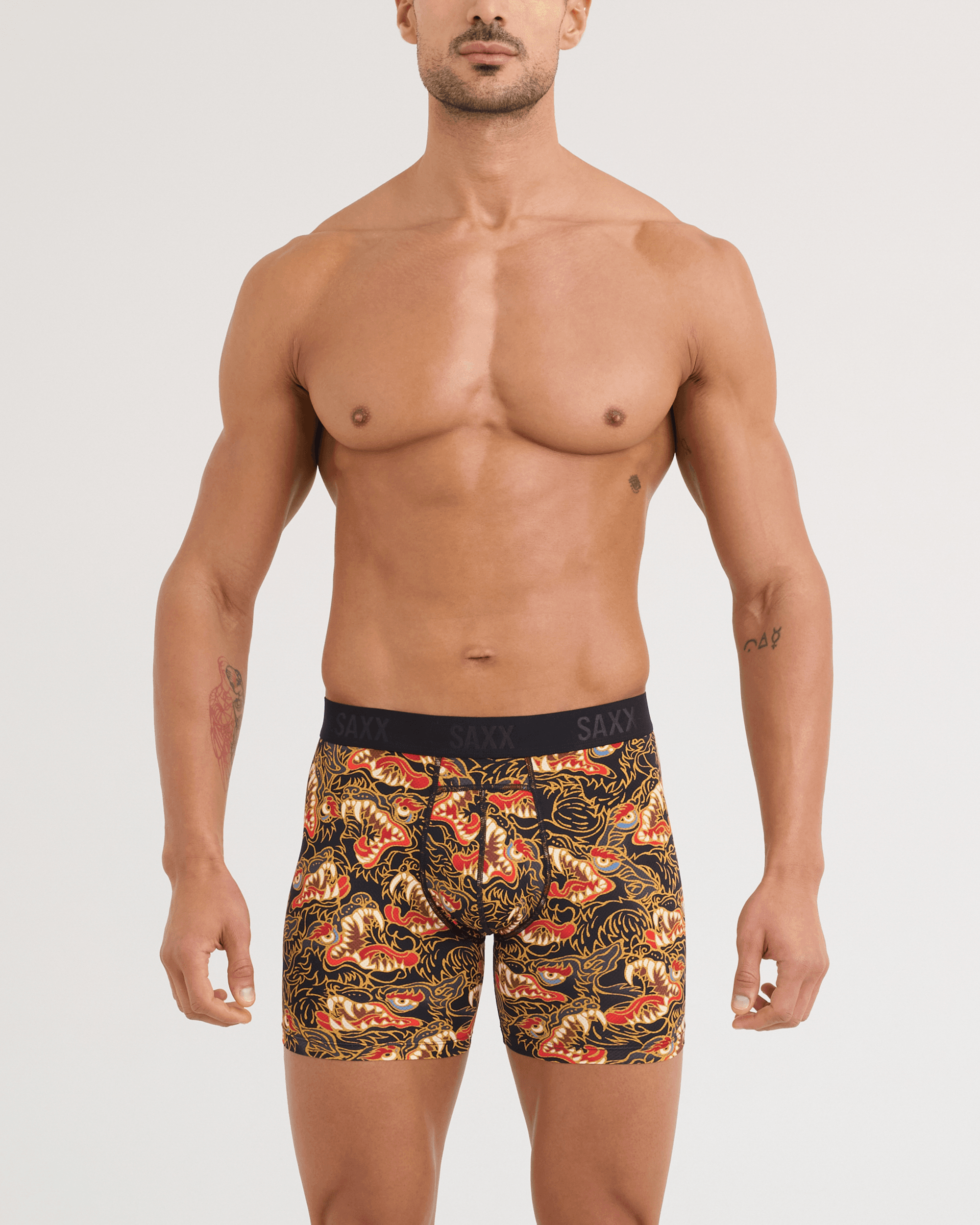 Front - Model wearing Smooth Flex Light Compression Boxer Brief in Howl-Black