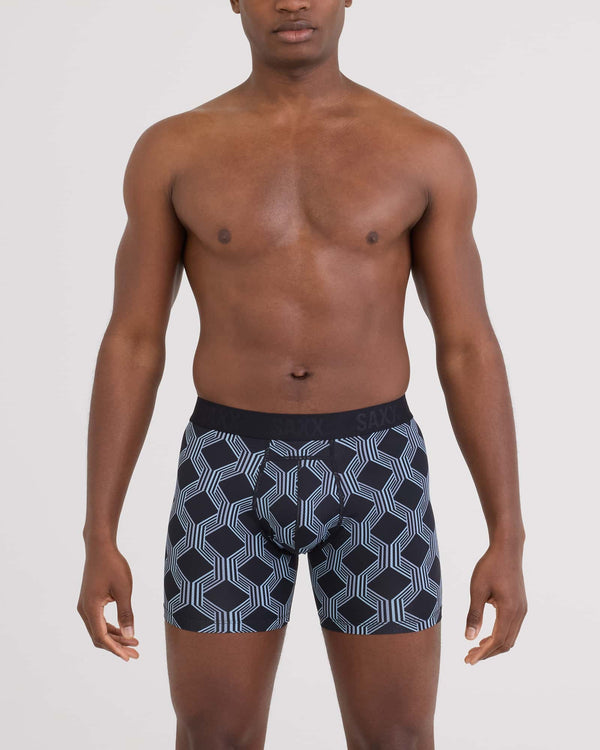 Front - Model wearing Smooth Flex Light Compression Boxer Brief in Prestige Check-Black