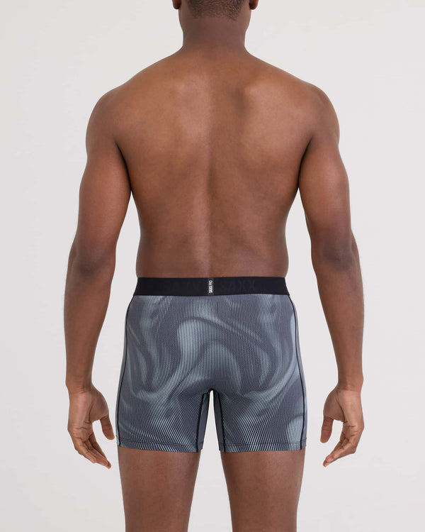 Back - Model wearing Smooth Flex Light Compression Boxer Brief in Smoke Camo-Deep Navy