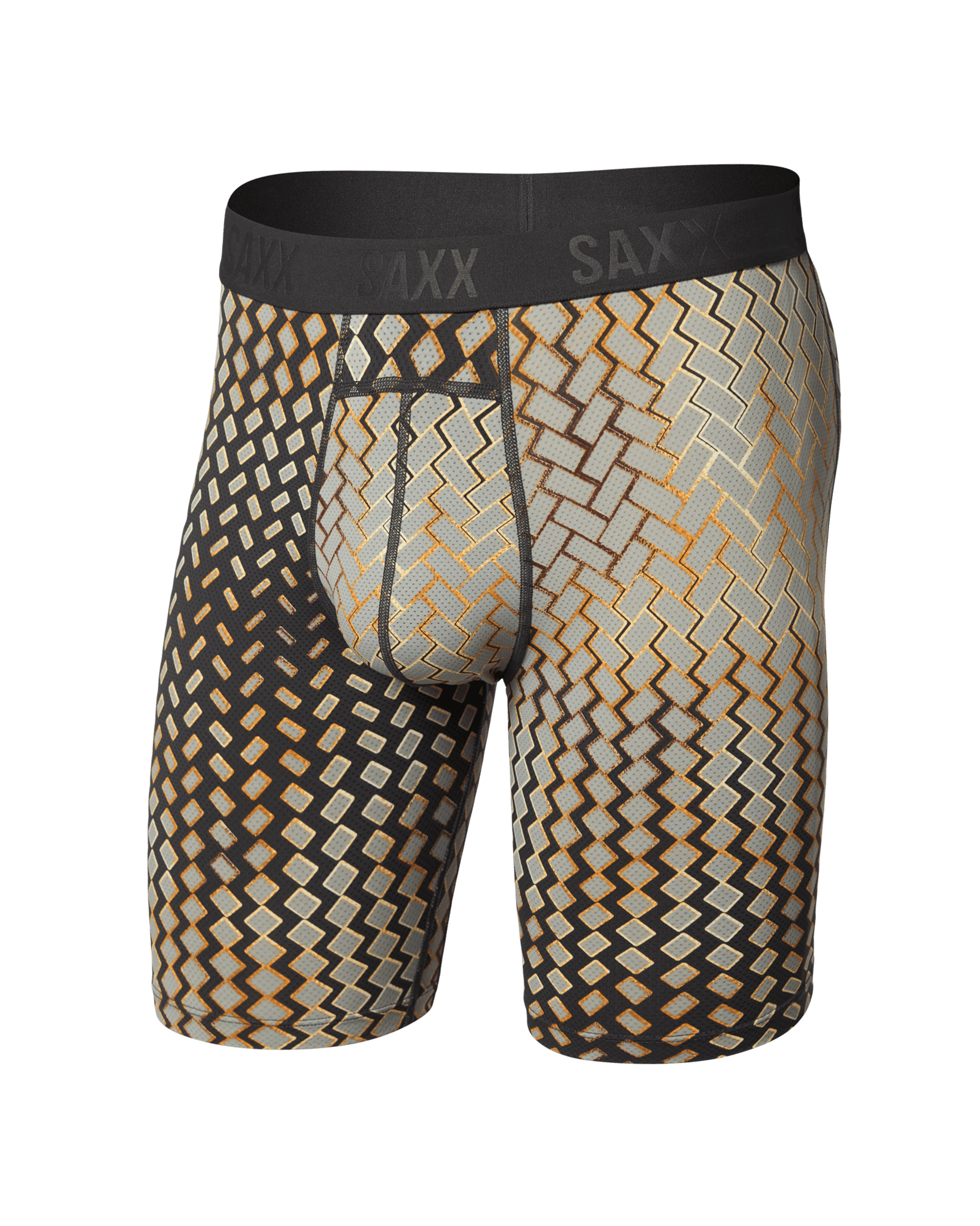Front of Smooth Flex Light Compression Long Boxer Brief in Lustre Weave-Faded Black