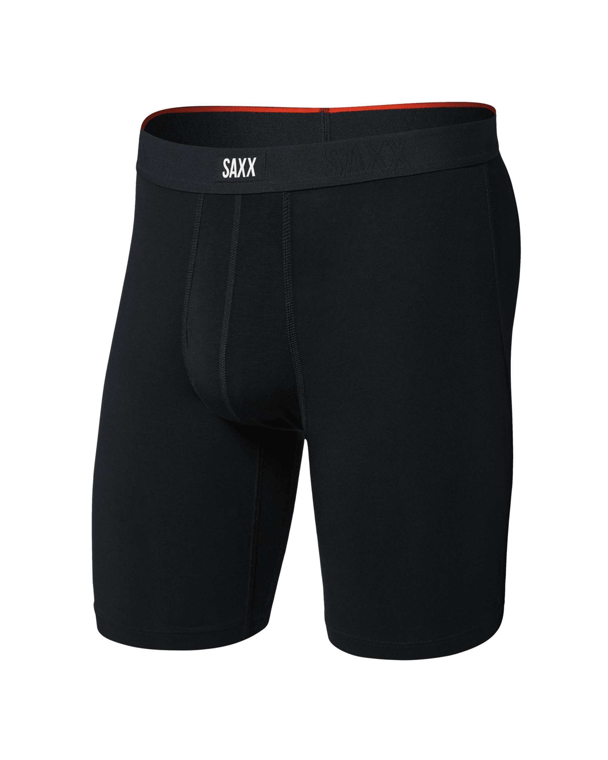 Front of Vibe Xtra Soft Comfort Long Boxer Brief Fly in Black
