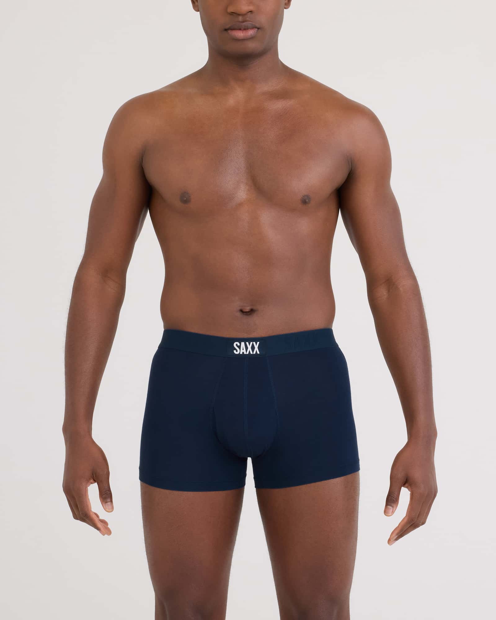 Front - Model wearing Ultra Super Soft Trunk Fly in Navy
