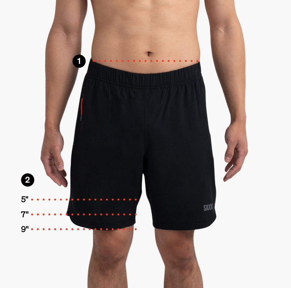 2N1 Shorts sizing chart graphic