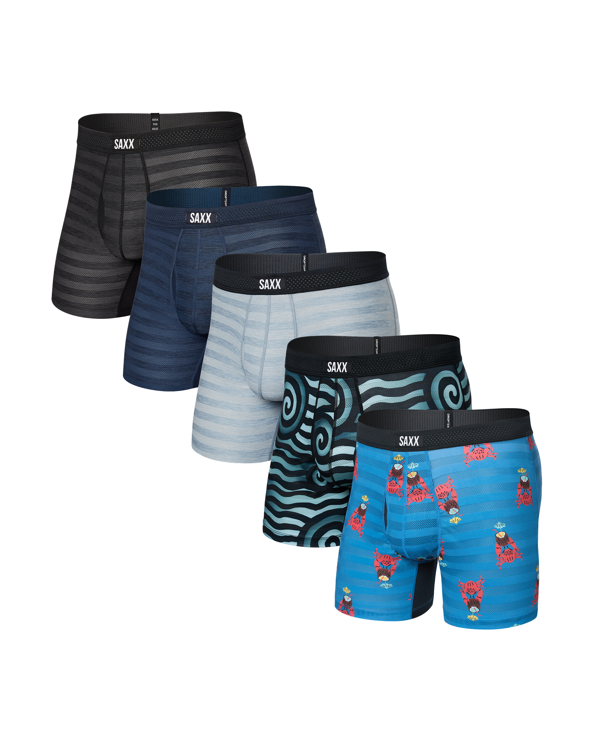 Front of DropTemp Cooling Mesh Boxer Brief (5 Pack) in Assorted Prints