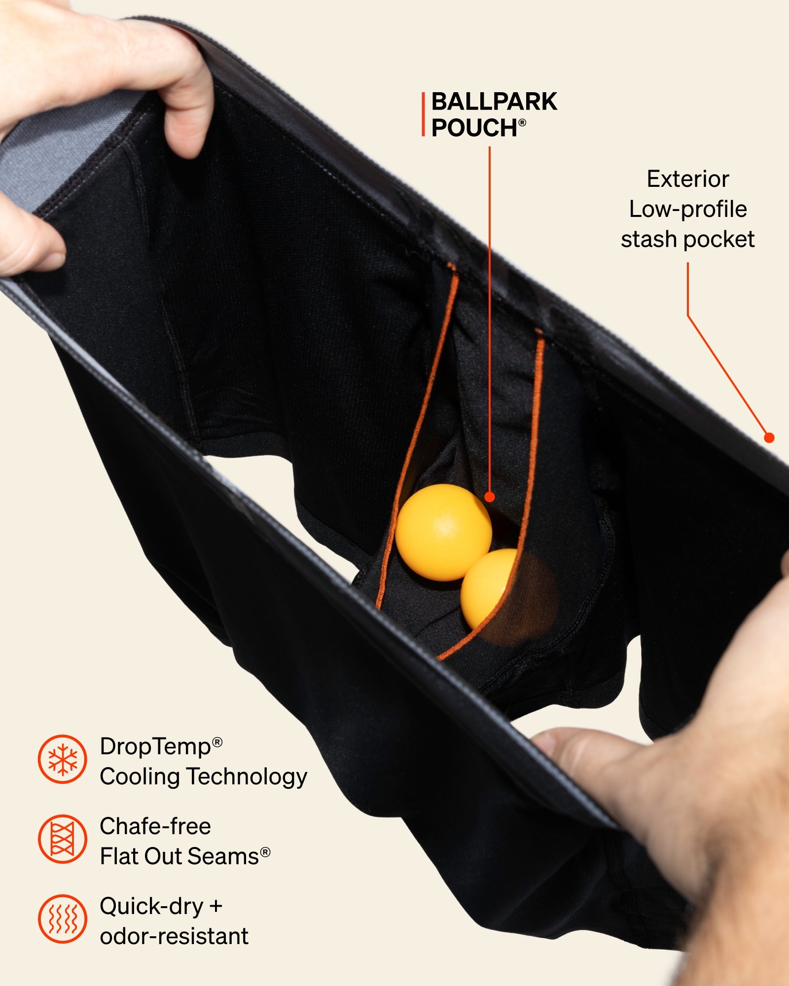 SAXX Underwear DropTemp Cooling Hydro Liner BallPark Pouch technology graphic

