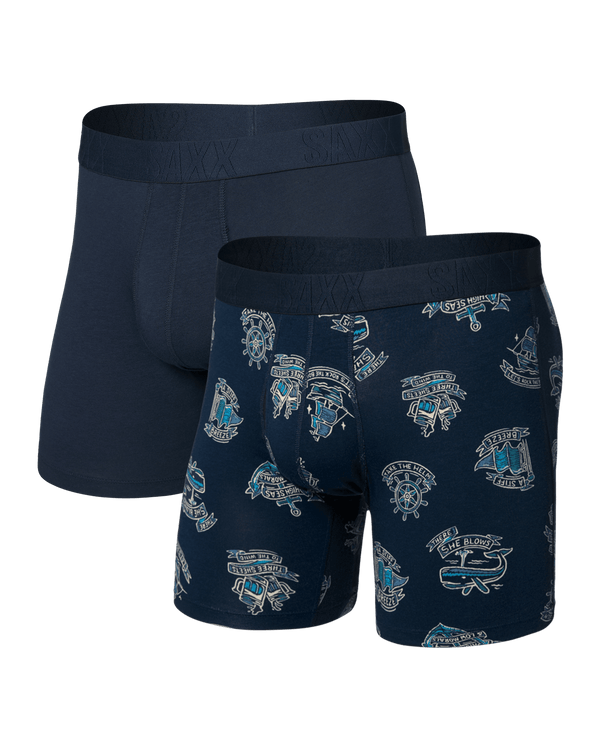 Front of Droptemp Cooling Cotton Boxer Brief Fly 2Pk in High Seas/Dark Ink