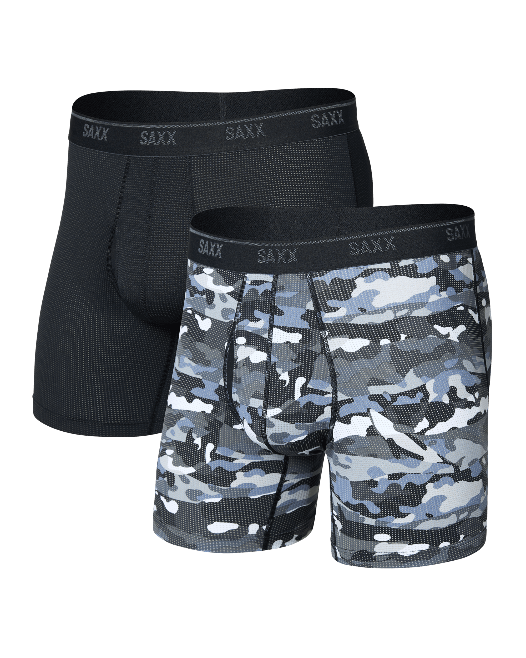 Front of Quest Quick-Dry Mesh Boxer Brief 2 Pack in Killer Kamo/Black
