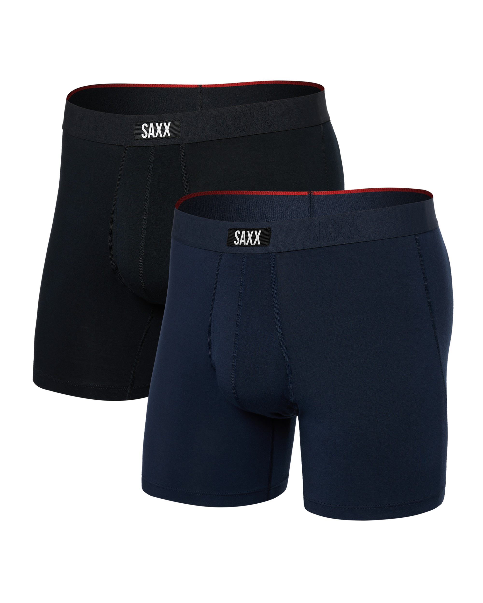 Front of  Vibe Xtra Soft Comfort Boxer Brief Fly 2 Pack in Black/Navy